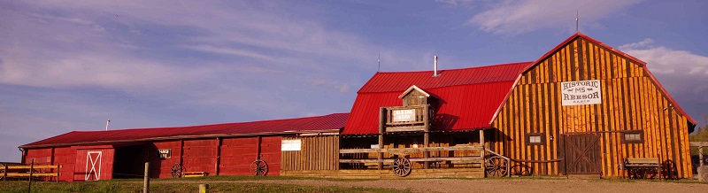 Old Log Barn and Ranch Hall closeup at Historic Reesor Ranch