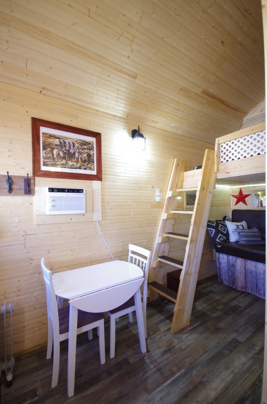 Frontier Cabin steps to double bunkbed